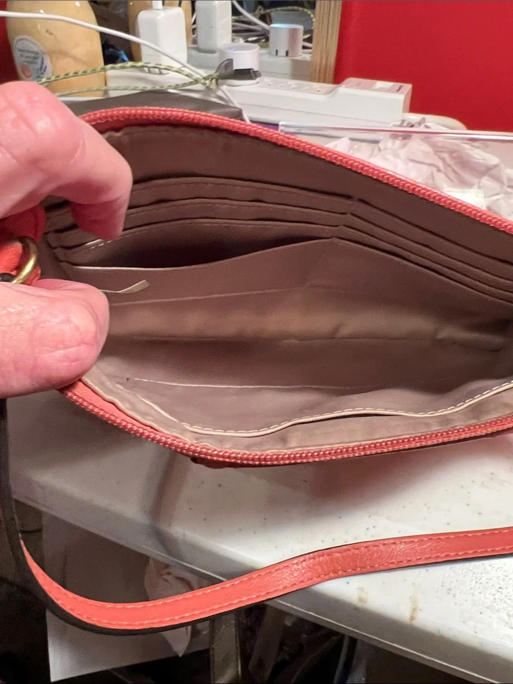 Coach Coral Orange Leather Wristlet with Gold Hardware